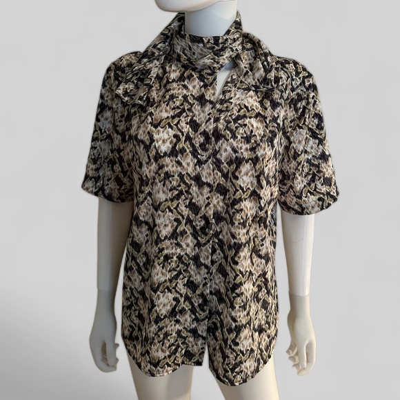 Vintage 1980’s LA CHINE CLASSIC By Galinda Wang Gold Tie Neck Blouse Size 10 - Picture 1 of 7